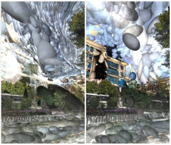 Sky-sampling before/after comparison in 3D Gaussian Splatting
